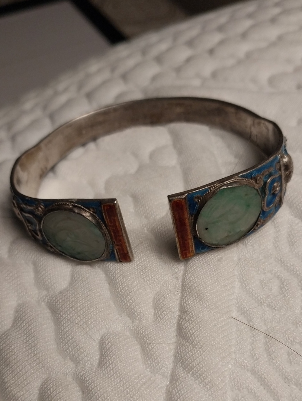 Antique Jade & Enamel Silvet Bracelet.